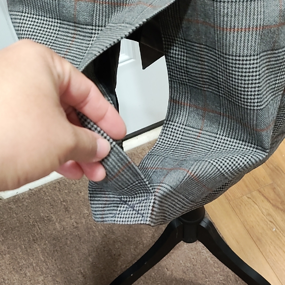 Womens Double-Breasted Trench Coat in Gray with Plaid Side Panels - Picture 9 of 13